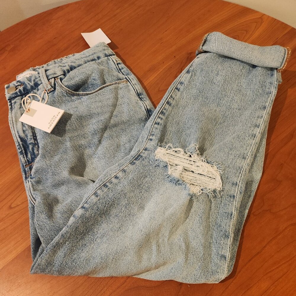 Good American Light Blue Distressed Ankle Jeans